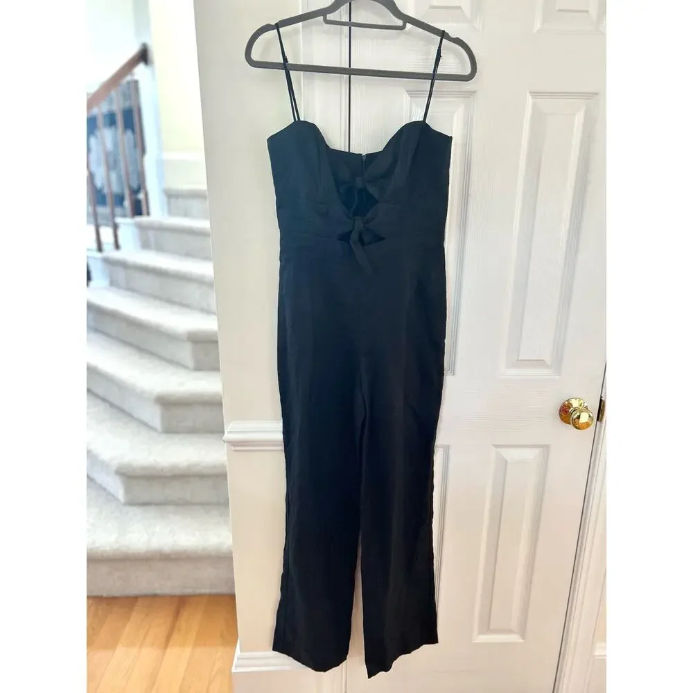 Karina Grimaldi Nelia Black Linen Bow Front Jumpsuit Revolve - Picture 3 of 9